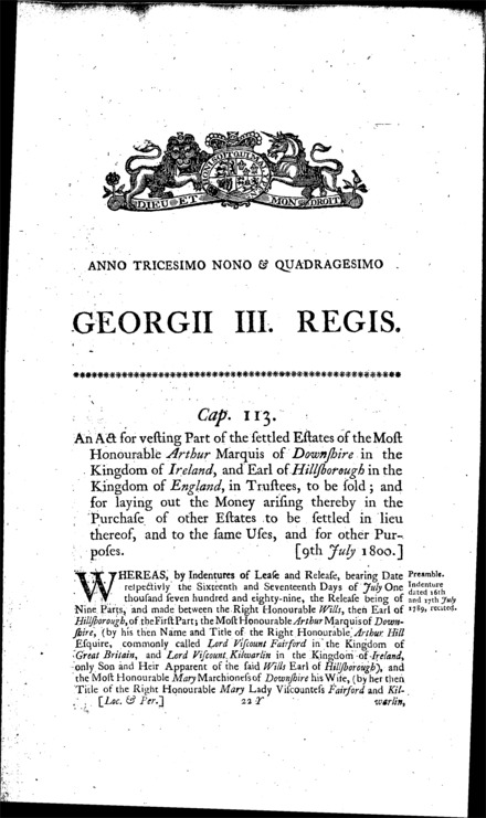 Marquis of Downshire's Estate Act 1800