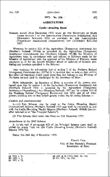 The Cattle (Breeding Herds) (Amendment) Scheme (Northern Ireland) 1973