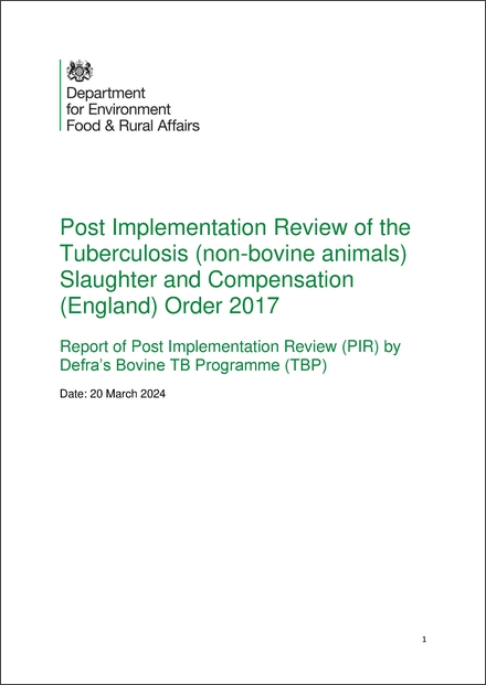 Impact Assessment to The Tuberculosis (Non-bovine animals) Slaughter and Compensation (England) Order 2017