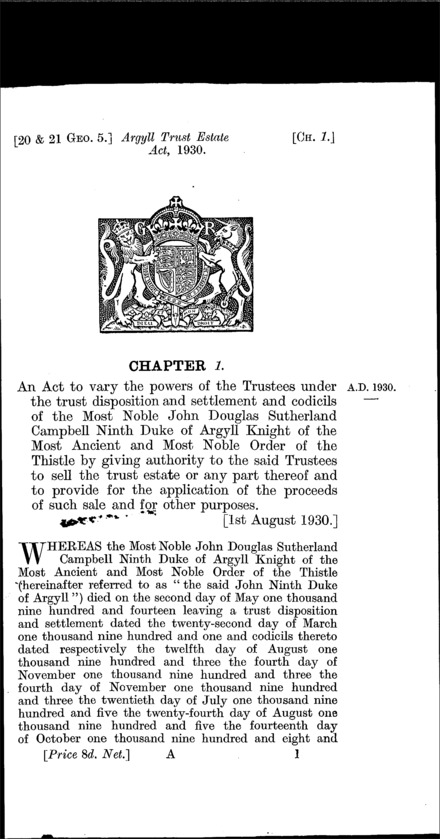 Argyll Trust Estate Act 1930