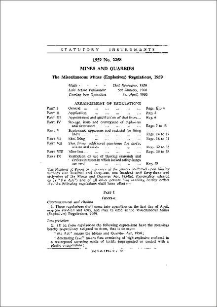 The Miscellaneous Mines (Explosives) Regulations, 1959