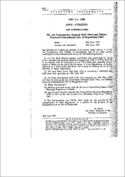 The Air Corporations (General Staff, Pilots and Officers Pensions) (Amendment) (No.2) Regulations 1963