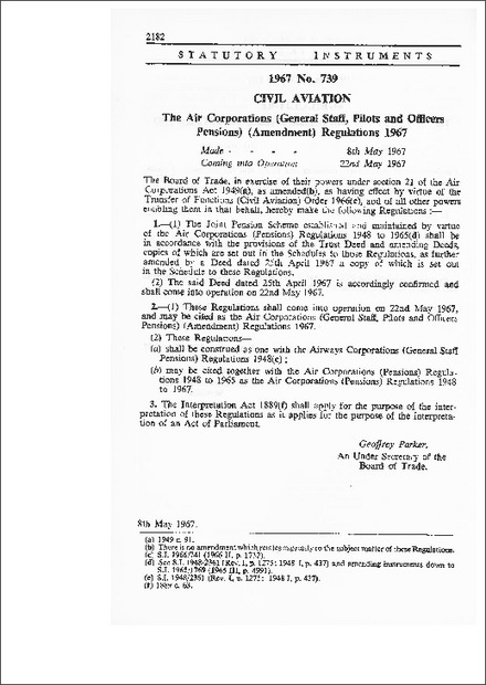 The Air Corporations (General Staff, Pilots and Officers Pensions) (Amendment) Regulations 1967