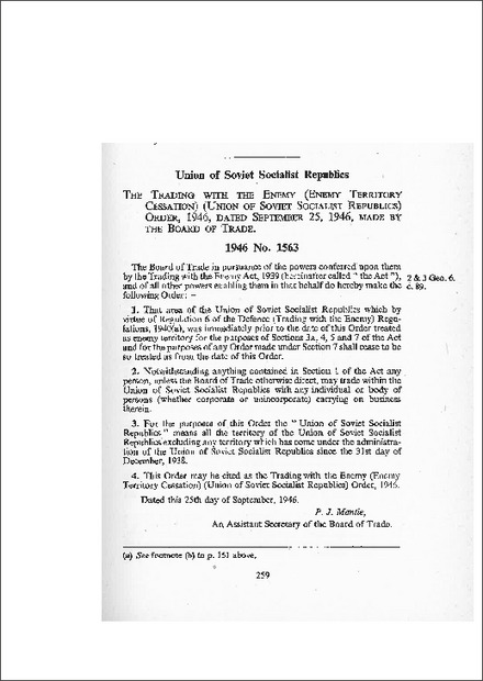 Trading with the Enemy (Enemy Territory Cessation) (Union of Soviet Socialist Republics) Order 1946