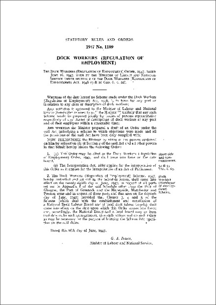 The Dock Workers (Regulation of Employment) Order, 1947