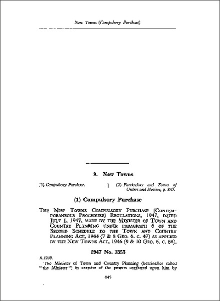 New Towns Compulsory Purchase (Contemporaneous Procedure) Regulations 1947