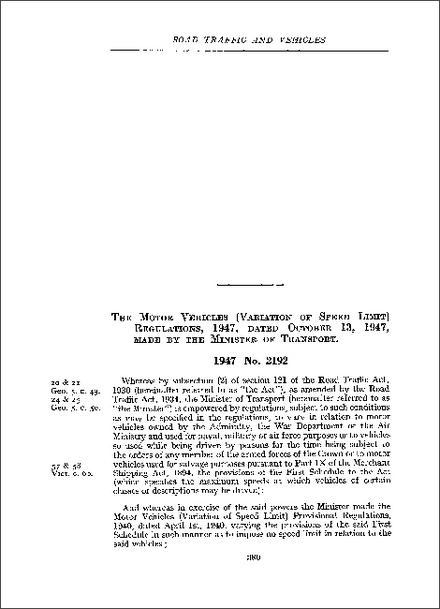 Motor Vehicles (Variation of Speed Limit) Regulations 1947