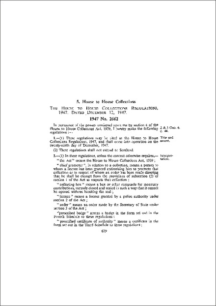 The House to House Collections Regulations, 1947