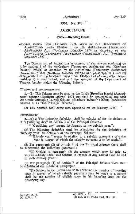 The Cattle (Breeding Herds) (Amendment) Scheme (Northern Ireland) 1974