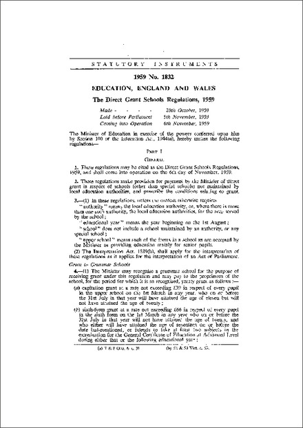 The Direct Grant Schools Regulations, 1959