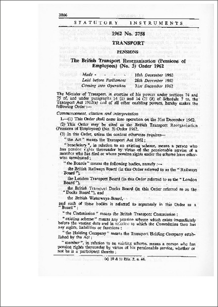 The British Transport Reorganisation (Pensions of Employees) (No.3) Order 1962