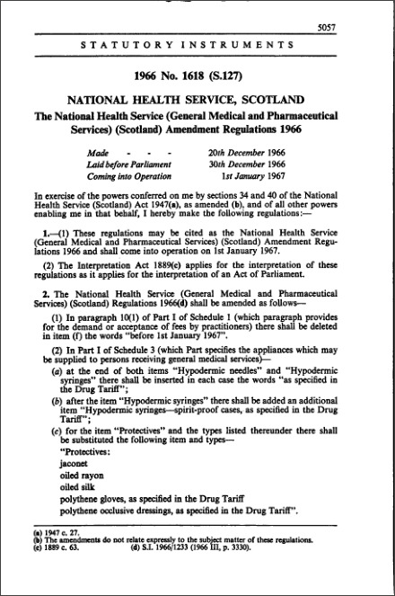 The National Health Service (General Medical and Pharmaceutical Services) (Scotland) Amendment Regulations 1966