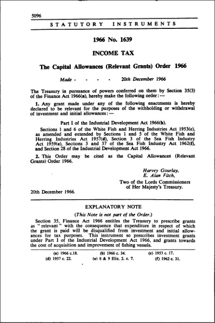 The Capital Allowances (Relevant Grants) Order 1966