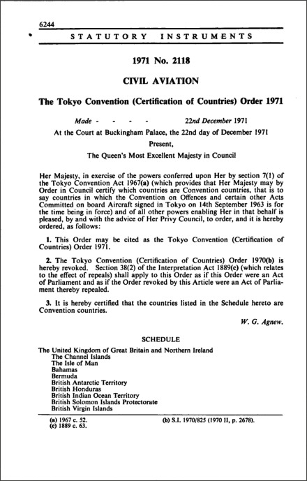 The Tokyo Convention (Certification of Countries) Order 1971