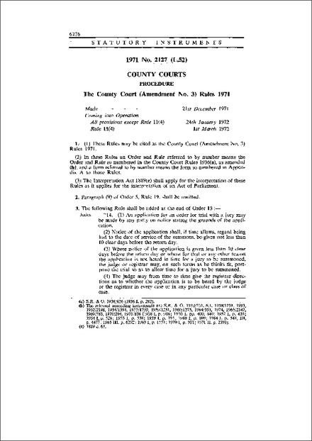 The County Court (Amendment No. 3) Rules 1971