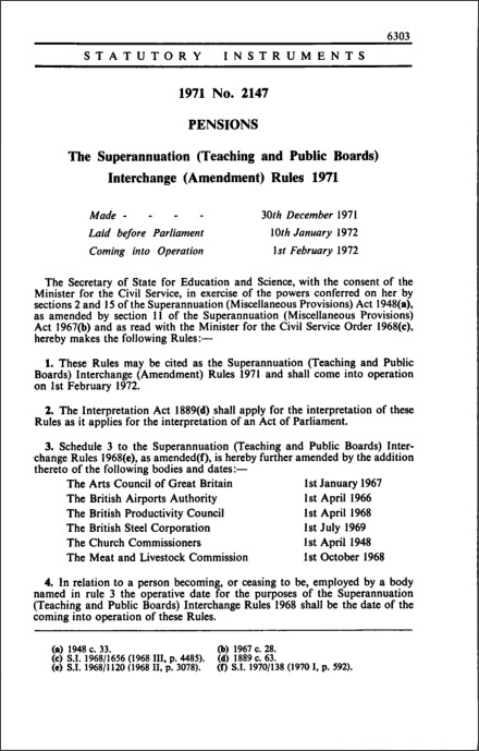 The Superannuation (Teaching and Public Boards) Interchange (Amendment) Rules 1971
