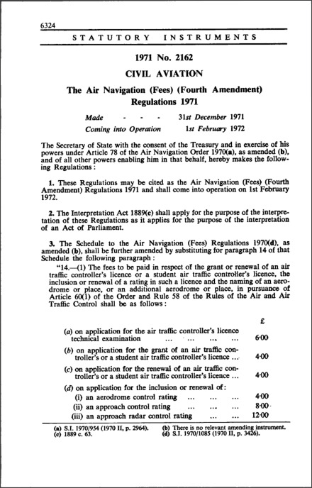 The Air Navigation (Fees) (Fourth Amendment) Regulations 1971