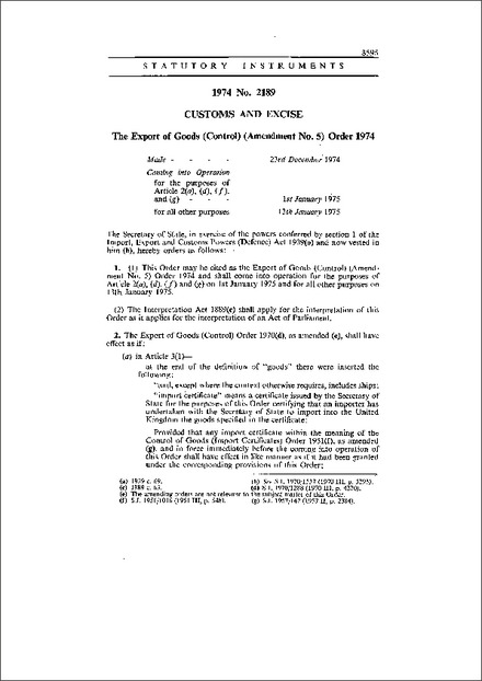 The Export of Goods (Control) (Amendment No. 5) Order 1974