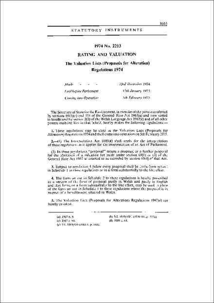 The Valuation Lists (Proposals for Alteration) Regulations 1974