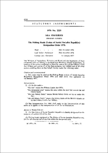 The Fishing Boats (Union of Soviet Socialist Republics) Designation Order 1976