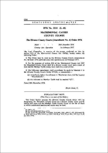 The Divorce County Courts (Amendment No. 4) Order 1976