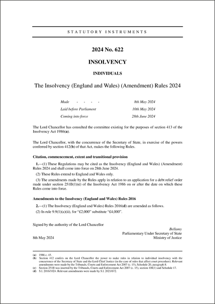 The Insolvency (England and Wales) (Amendment) Rules 2024